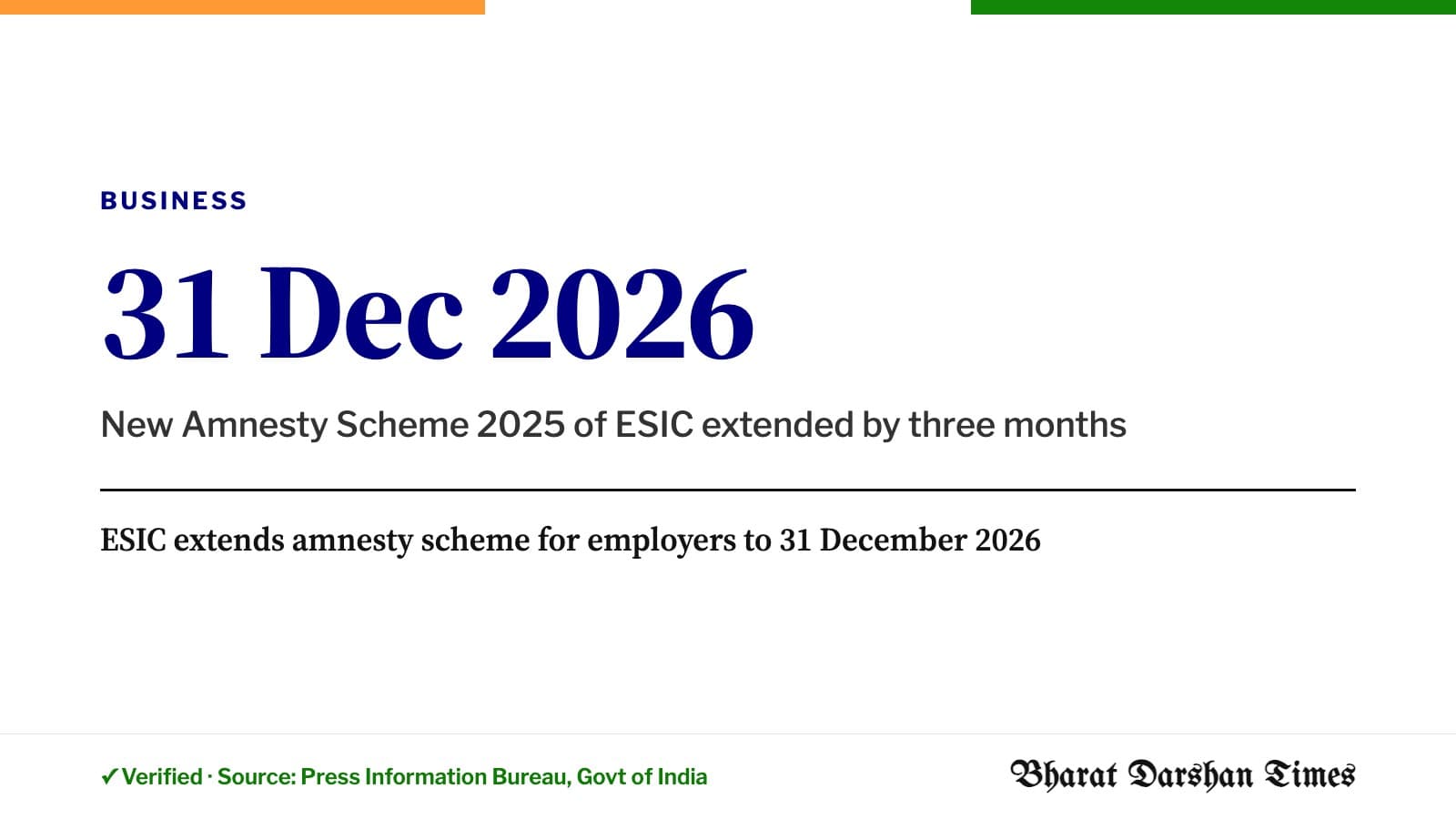 ESIC extends amnesty scheme for employers to 31 December 2026